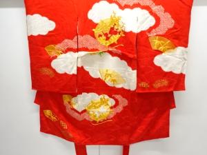 アンティーク　絞り巻物に笹模様刺繍着物